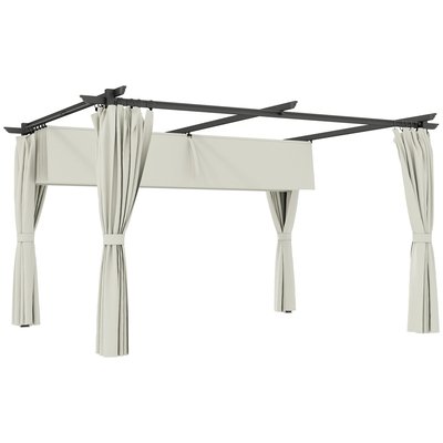 Pergola 3 x 4 m toile toit rétractable 4 rideaux ajustables métal noir tissu crème OUTSUNNY