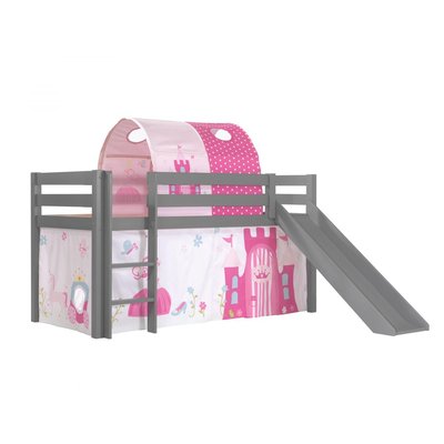 Lit Enfant Surélevé Avec Toboggan Pino + Rideau + Tunnel de lit Princess VIPACK