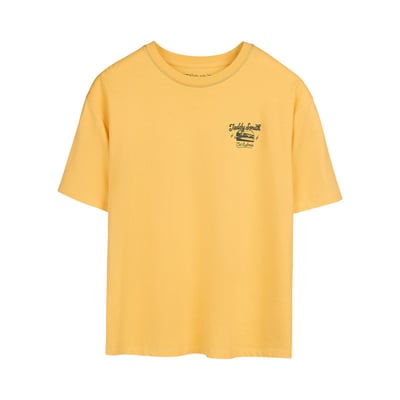 T-shirt en coton jaune à col rond imprimé hamburger à la poitrine et au dos TEDDY SMITH
