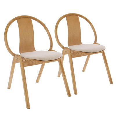 Lot de 2 chaises en bois d'orme et tissu, ELLY OVIALA