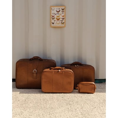 Ensemble de valises en cuir marron Lucienne N°322 - Bon état DEBONGOUT