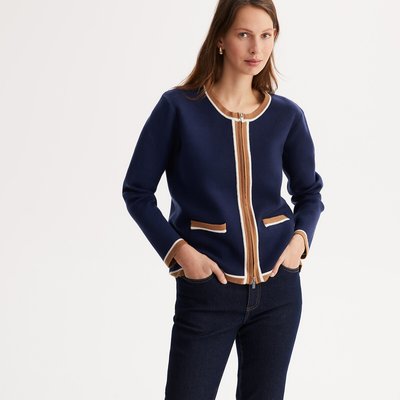 Cardigan col rond en fine maille, fermeture zippée ANNE WEYBURN