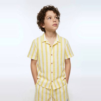 Chemise manches courtes imprimée en seersucker en coton MONOPRIX