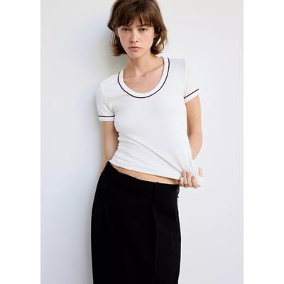 T-shirt maille côtelée liserés MANGO