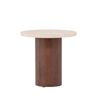 Table d'appoint ronde effet travertin et bois ø50cm- MEGG VENTURE HOME