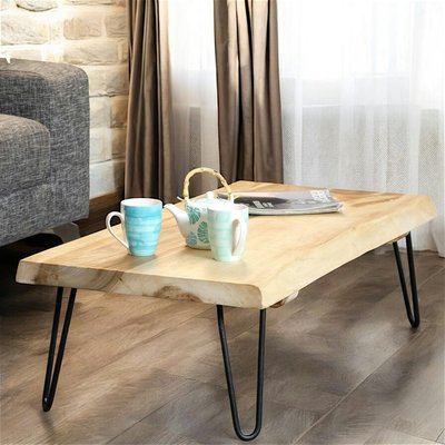 Table basse bois exotique clair rectangulaire 110x55cm pieds épingle métal PIER IMPORT