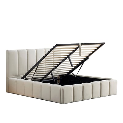 Lit Coffre Tissu Beige MADELEINE BELLECOUR