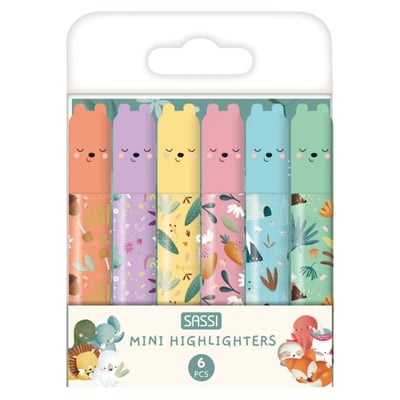Set de 6 Mini Surligneurs Pastel ANIMAUX SASSI JUNIOR