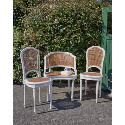Salon en cannage et bois blanc Ernest N°1104 - Bon état DEBONGOUT
