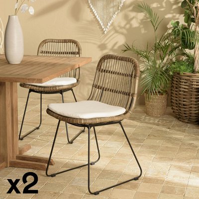 Chaise rotin grisé pieds métal (lot de 2) MANY PIER IMPORT