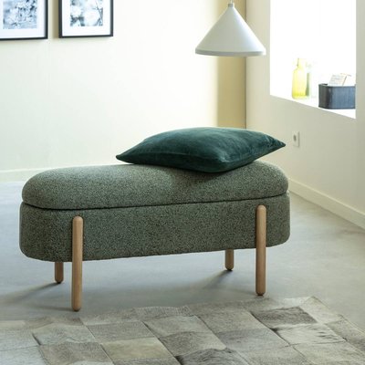Banc en bois de pin et tissu bouclette  vert  CALYA MADE IN MEUBLES 