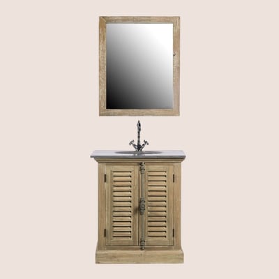 Meuble simple vasque en bois plan en pierre et miroir (ensemble) - HANOÏ HELLIN, DEPUIS 1862