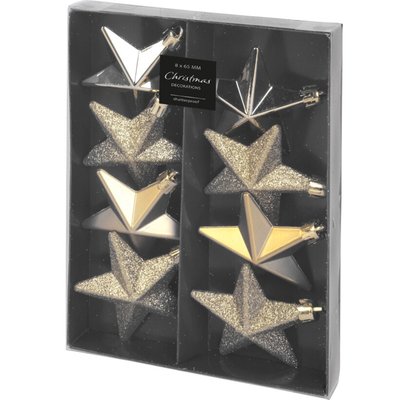 Set de 8 boules de Noël étoiles dorées - 6.5x8cm WADIGA