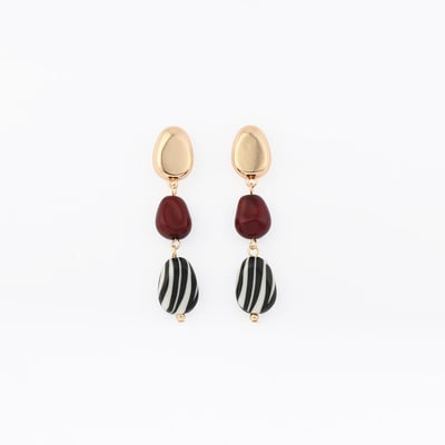 Boucles d'oreilles pendantes à galets en résine motif zèbre BALABOOSTE