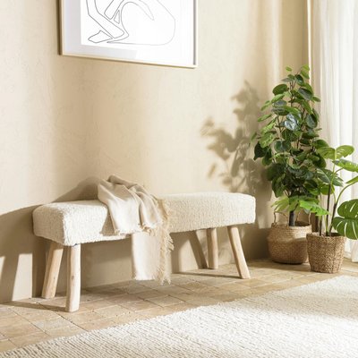 Banc bohème assise laine ivoire effet canevas TIM PIER IMPORT