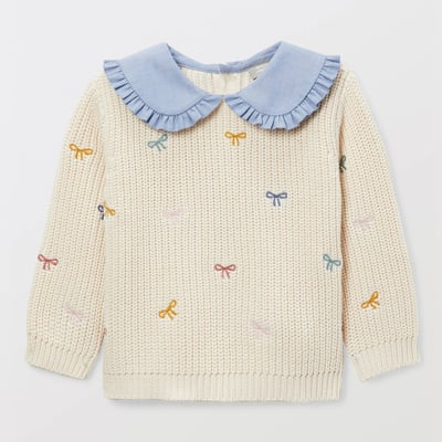 Pull brodé à col chambray en coton BOUT'CHOU