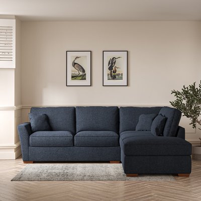 Florence Soft Brushed Corner Sofa & Modular Footstool Set with Dark Brown Wood Legs (Right Facing) SO'HOME