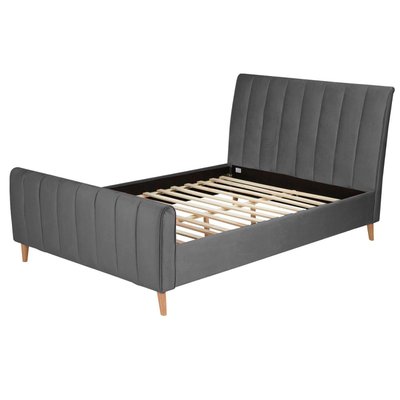 Lit Double 140x200 cm Capitonné Sommier à Lattes Gris Argenté HOMESTYLE4U