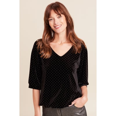 Top velours col v manches 3/4 strass BREAL