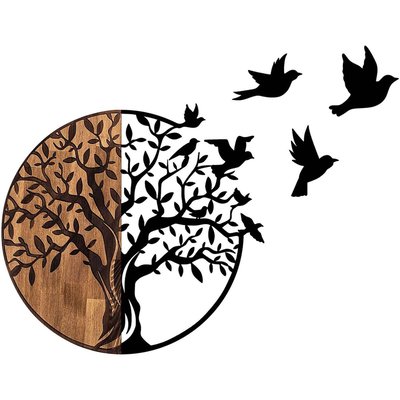 Décoration murale en bois et métal Arbre et oiseaux en vol HANAH HOME