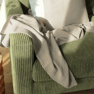 Plaid en gaze de coton, SIMPLEMENT GAUFRÉ BLANC CERISE