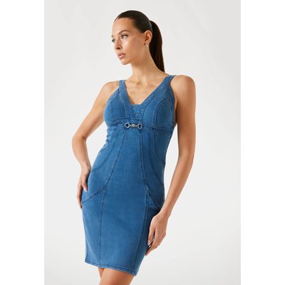 Mini Robe Bodycon Denim De Soie Mélangée GUESS