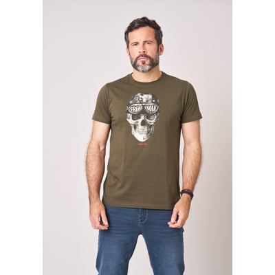 T-shirt regular homme en 100% coton jersey imprimé crâne avec casque et lunettes DEKARIO DEELUXE