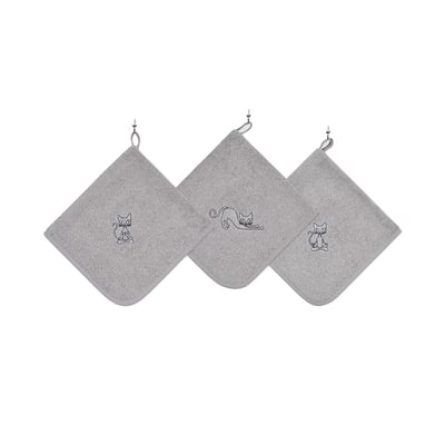 Lot de 3 torchons carrés en éponge coton YOGI CAT SENSEI MAISON
