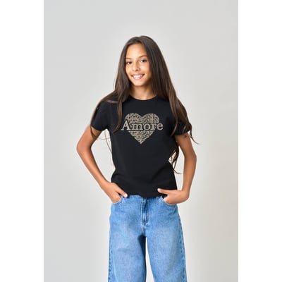 T-shirt regular fille en coton stretch avec cœur en strass SOLINE DEELUXE
