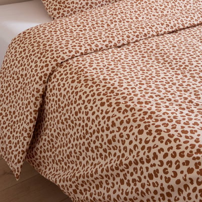 Lot housse de couette et 2 taies carrée 63x63cm imprimée léopard , 100% coton bio GOTS MONOPRIX