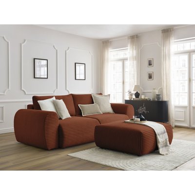 Canapé droit convertible 4 places en gros côtelé doux avec pouf, LUCIEN BOBOCHIC