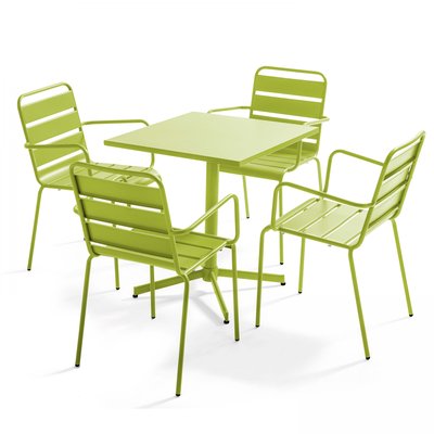 Salon de jardin table bistrot et 4 fauteuils en métal, PALAVAS OVIALA