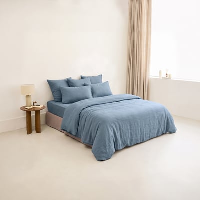 Housse de couette lin et coton lavé SONGE CARRE BLANC