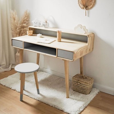 Bureau junior bois massif naturel et gris - RÉTRO SAUDARA COLLECTIONS