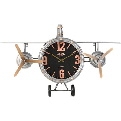 Horloge murale avion métal style vintage  et doré RECOLLECTION