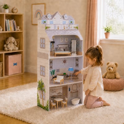 Maison Poupée 3 étages avec Accessoires pour poupée, Bois, DREAMLAND TEAMSON KIDS