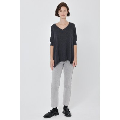 Pull en maille coupe ample avec col en V et manches tombantes, décontracté LAURINA ARTLOVE