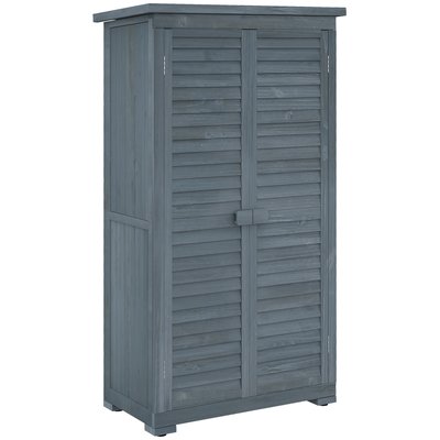 Armoire de jardin portes persiennes 2 étagères sapin pré-huilé gris OUTSUNNY