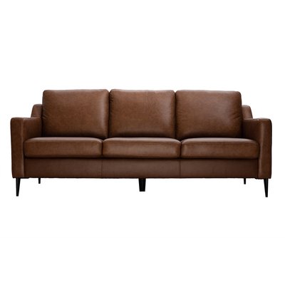 Canapé vintage 3 places cuir marron et bois noir OXMO MILIBOO