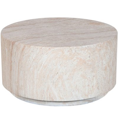 Table basse ronde en fibre de verre effet marbre beige 70x70x36cm WADIGA
