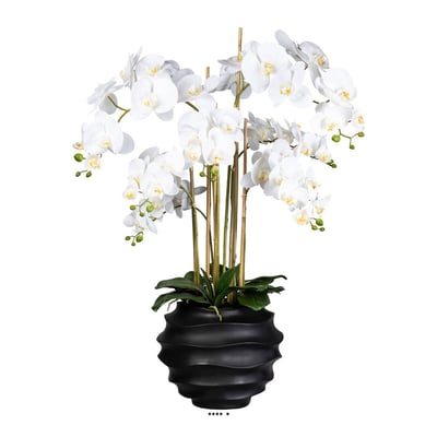 Orchidée Factice 7 hampes vase résine noir ARTIFICIELLES