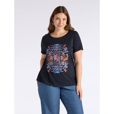 T-shirt avec un imprimé inspiré de la majolique enrichi de petits strass colorés FIORELLA RUBINO