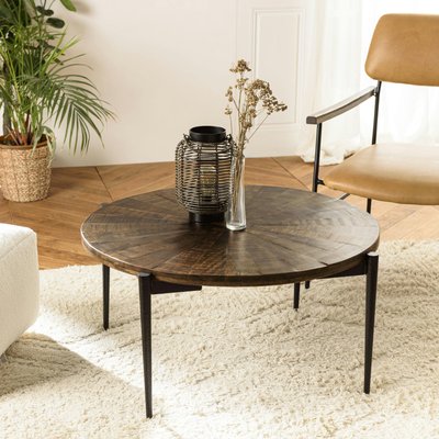 Table basse ronde bois recyclé motif éventail 80 cm KORKAI PIER IMPORT