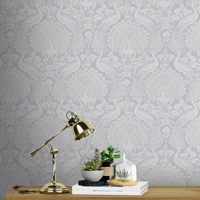 Papier peint Damassé Paons Slate LAURA ASHLEY