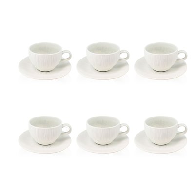 Lot de 6 tasses et soucoupes en porcelaine 21cl, URUS BLEU OGO LIVING