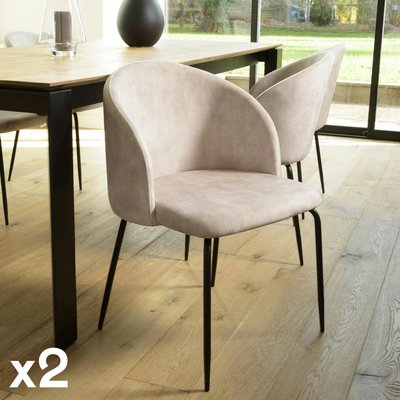 Chaise de salle à manger velours beige dossier rond (lot de 2) TIM PIER IMPORT