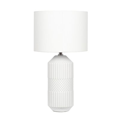 White Geometric Embossed Ceramic Table Lamp SO'HOME