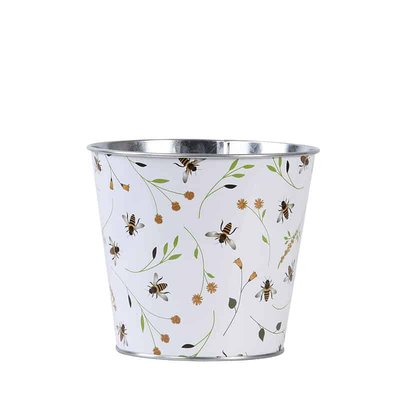Cache pot blanc en zinc imprimé abeilles 16 cm ESSCHERT DESIGN