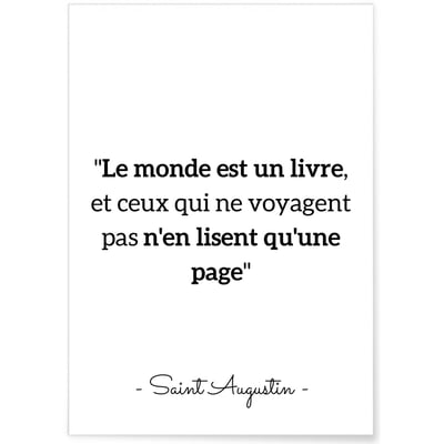 Affiche citation Saint Augustin 'Le monde est un livre...' L'AFFICHERIE