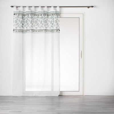 Voilage à œillets 140x280 sable top imprimé pompon Milagreen blanc DECORATIE